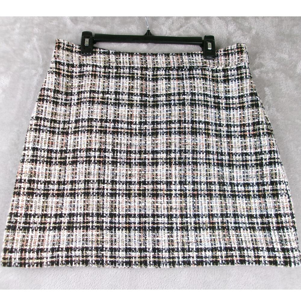 LOFT Petites Tweed Boucle Plaid Mini Skirt Black White 12P FA22
